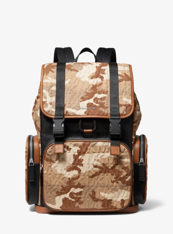 Panske Batohy Michael Kors Cooper Printed Denim and Leather Hnede Čierne - Tasky Michael Kors Vypredaj | TCFQR-0134
